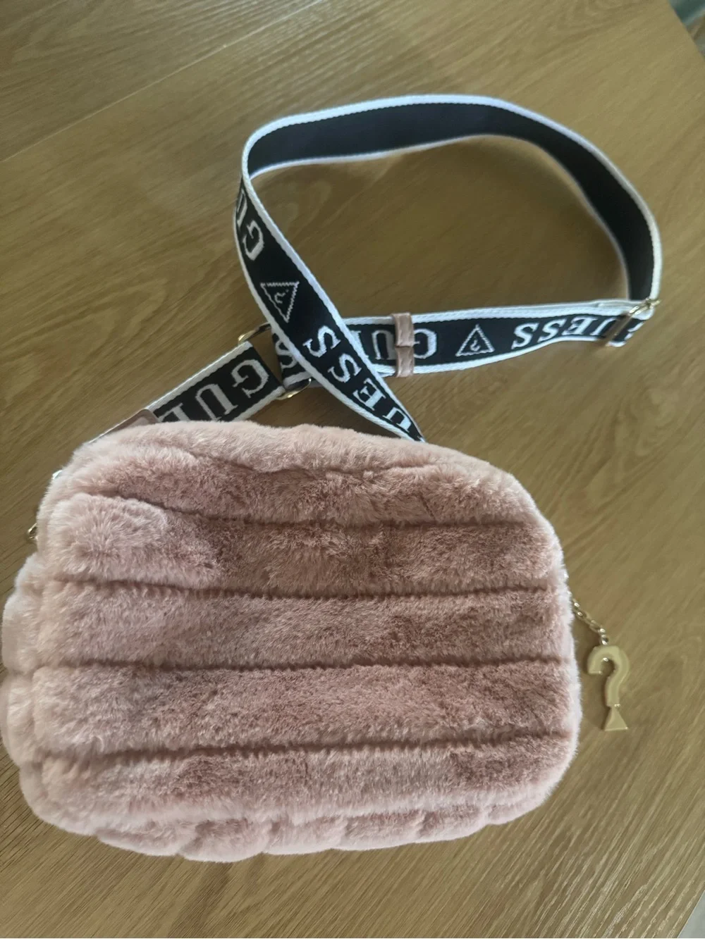 GUESS Blush Pink Plush Crossbody with Branded Strap
